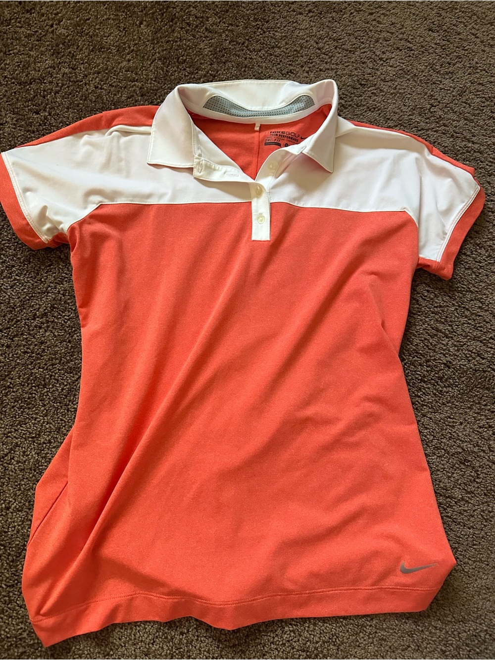 Nike Womenās Coral and White Colorblock Polo